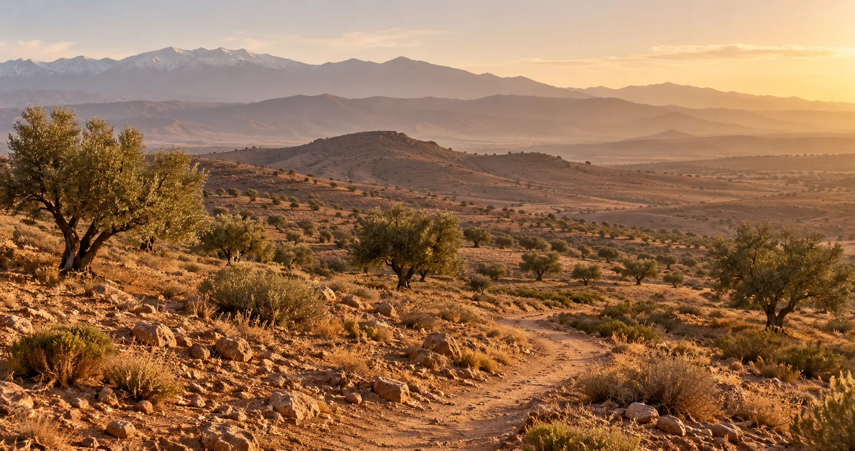 Olive trees on open land near Marrakech